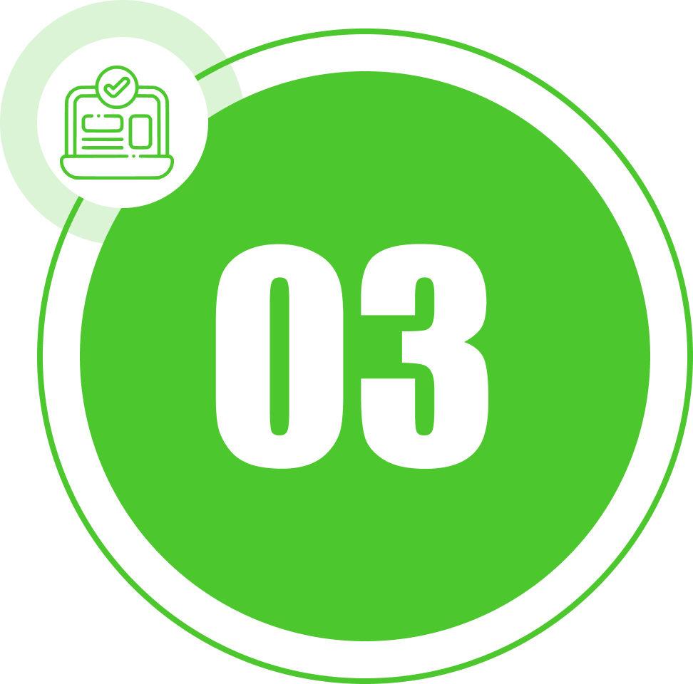 Green Bear Tree Service step three online booking confirmation icon with laptop graphic NC