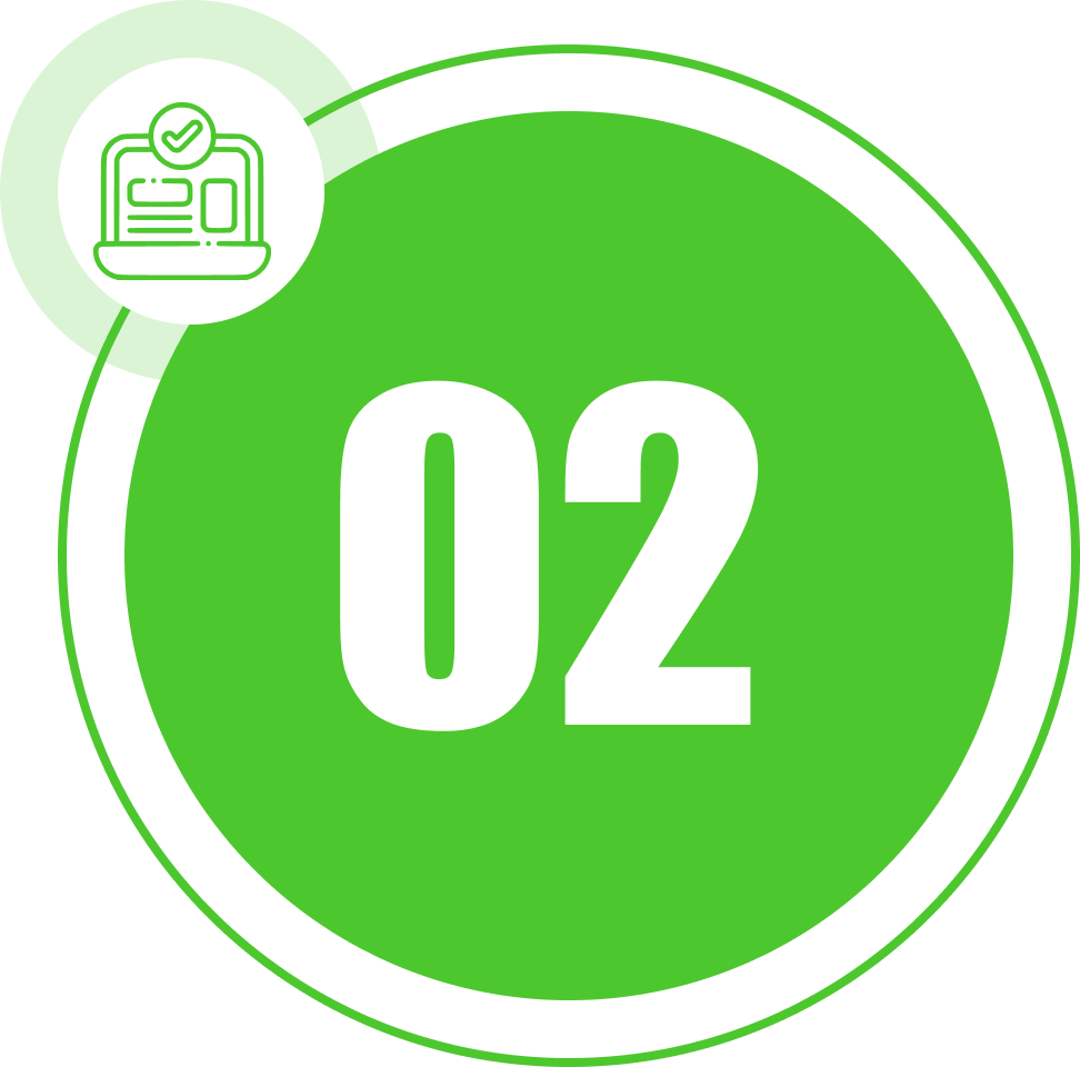 Green Bear Tree Service step two online booking verification icon with laptop and checkmark NC