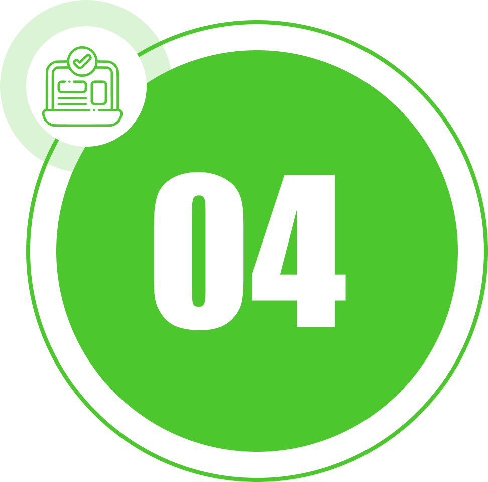 Green Bear Tree Service step four online booking confirmation icon with laptop and checkmark NC